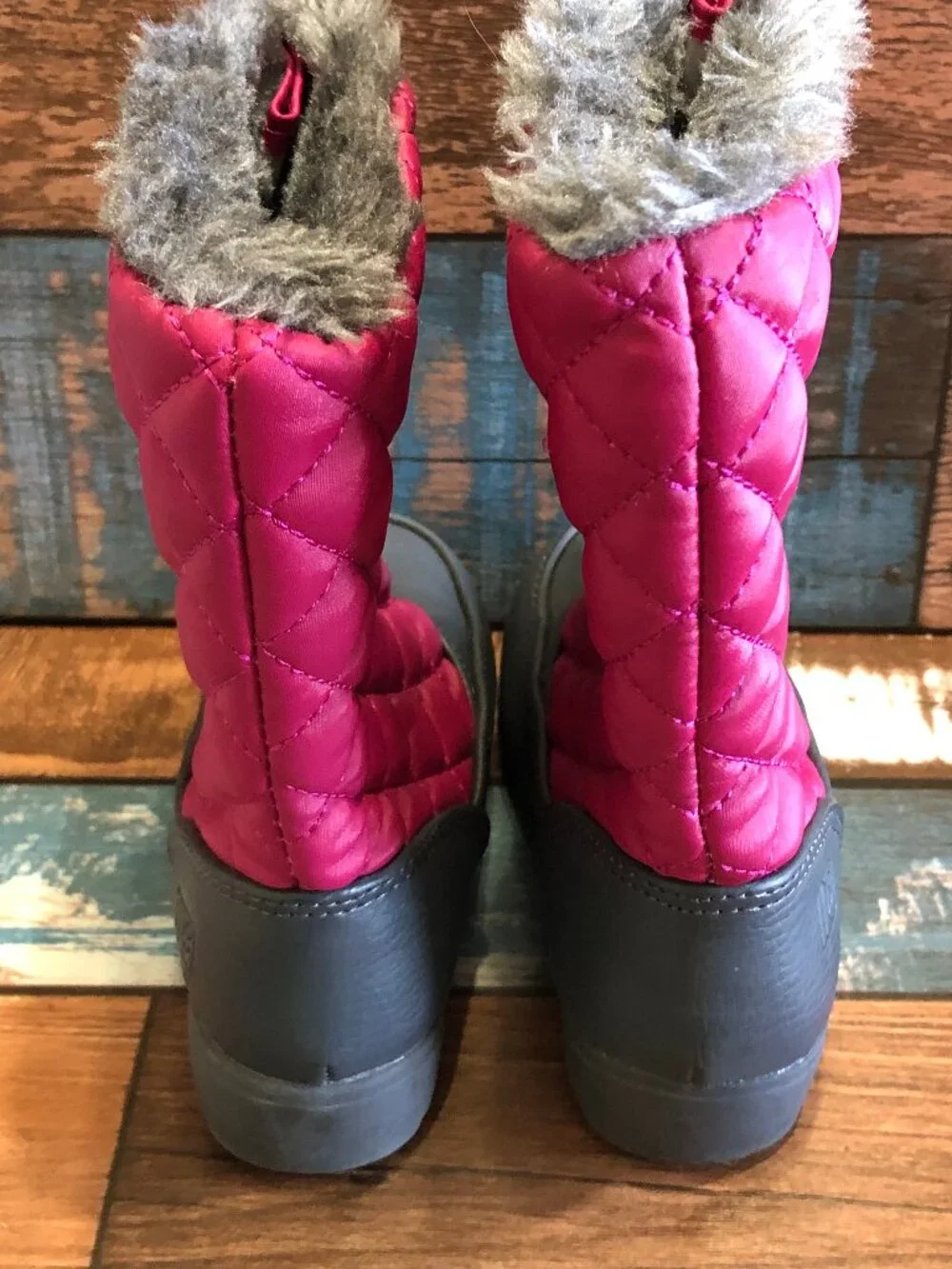 Rugged Outback Quilted Snow Boots Faux Fur Pink-Black Girl's Toddler Size 8